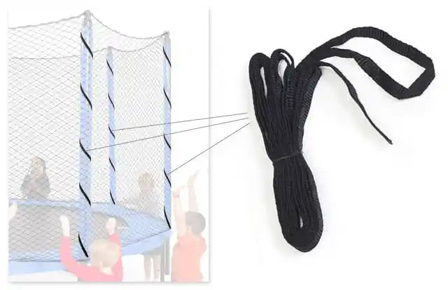 Diagram. Set of 8 Pole Straps plus 1 Doorway Strap. All straps are made of Nylon (not bungee) and come with a loop at one end. Fits JumpSport safety enclosures.
