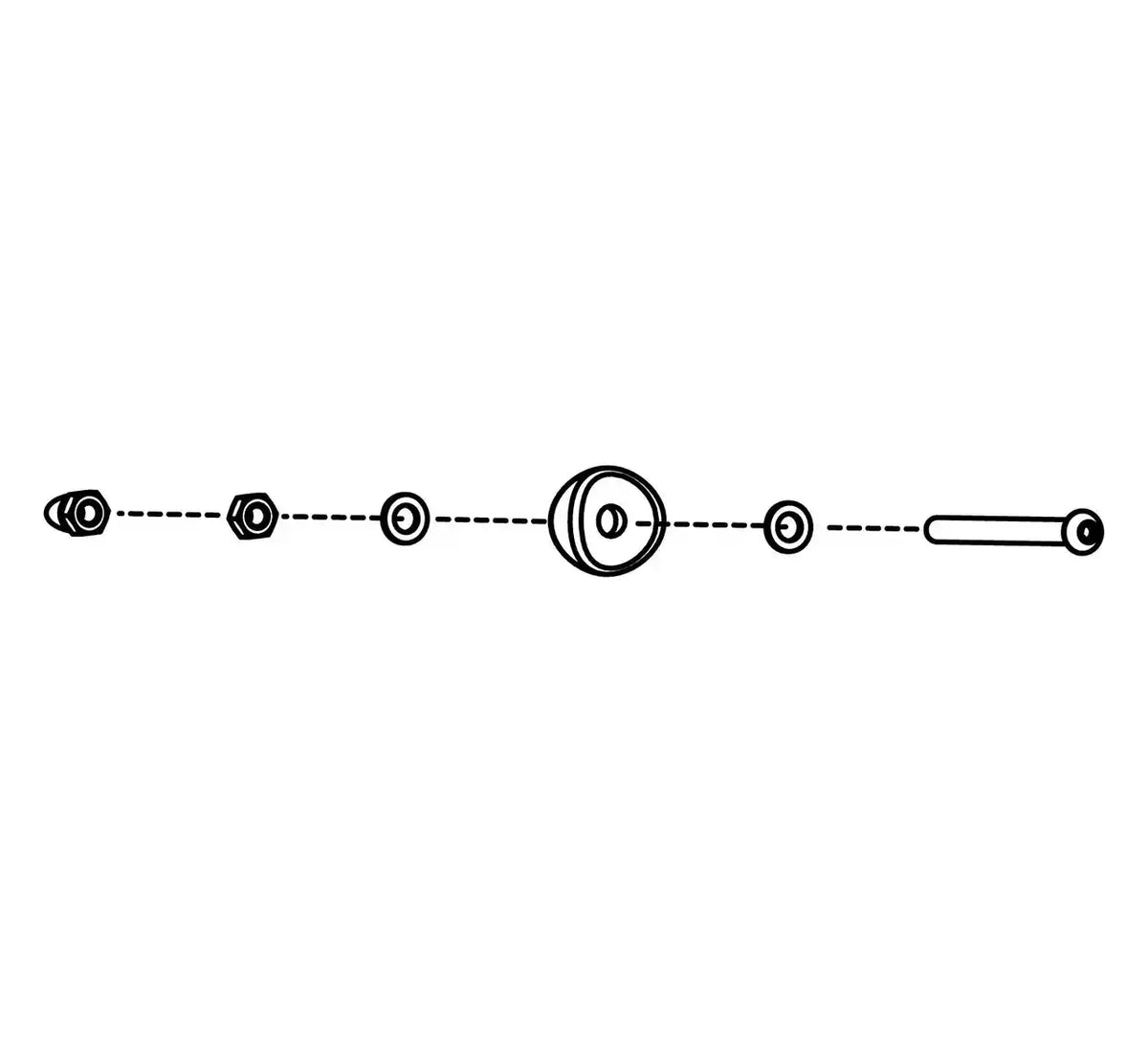 Drawing of bolts. These straight bolts secure JumpSport Elite and AlleyOOP Sports enclosure poles to the legs of the trampoline.