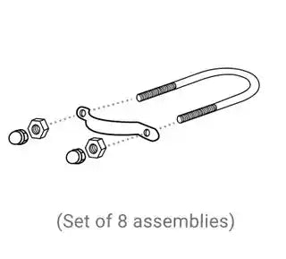 Other side of diagram. The U-bolts secure JumpSport® enclosure poles to the legs of the JumpSport trampoline. Fits JumpSport safety enclosure models 280, 380, 480, and 480XT.
