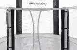 The mesh gate on a padded enclosure on an AlleyOOP trampoline. These trampoline arena pads are a great addition for the budding extreme athlete. Extra padding for your JumpSport trampoline that makes it safer!