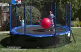 Kids playing on an AlleyOOP trampoline with a safety skirt underneath. Keep your pets and kids out from underneath your trampoline with a JumpSport Trampoline Safety Skirt. 