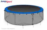 A safety skirt on a trampoline without an enclosure. Keep your pets and kids out from underneath your trampoline with a JumpSport Trampoline Safety Skirt. 