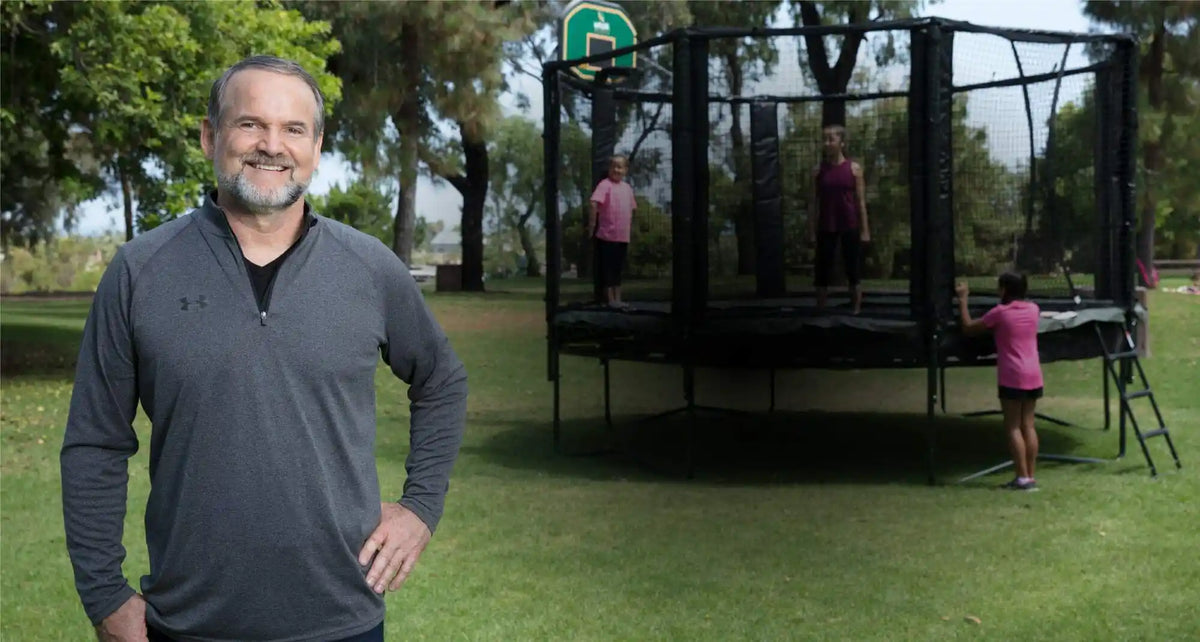 AlleyOOP owner next to AlleyOOP trampoline