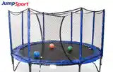 AlleyOOP trampoline with balls. Our trampoline ball and game pack has over 20 creative trampoline games for multiple players. Kids can develop stamina, agility and more with trampoline games!